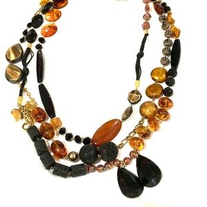 Gold amber black statement necklace new